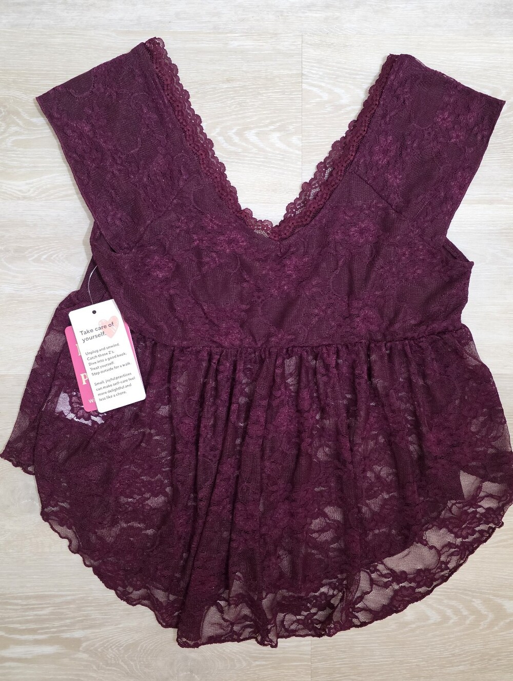 Good Days Project NWT Burgundy Lace Babydoll Top - Picture 5 of 5